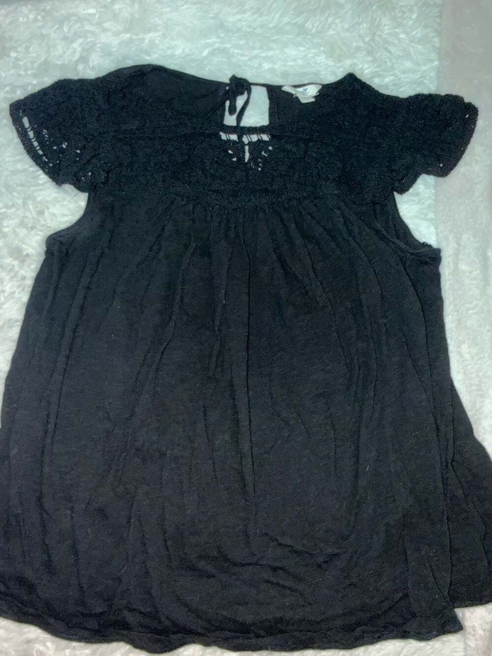 Terra & Sky Top Size 0X Black Crochet Lace Flutter Sleeve